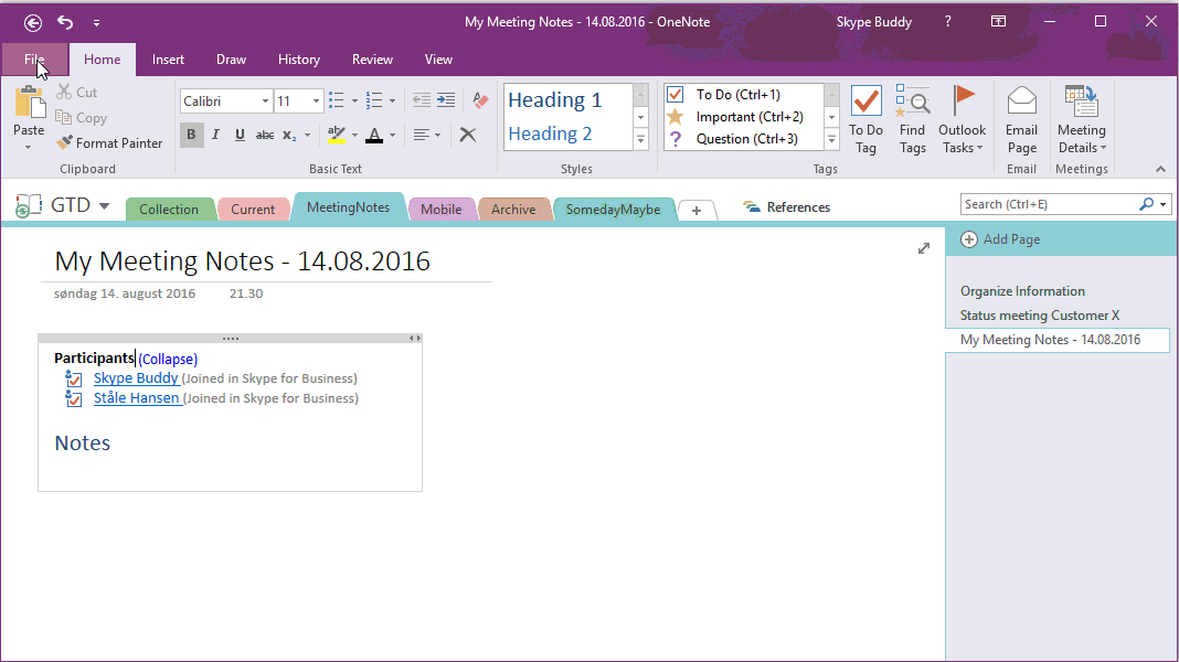 Microsoft Onenote Gtd Template